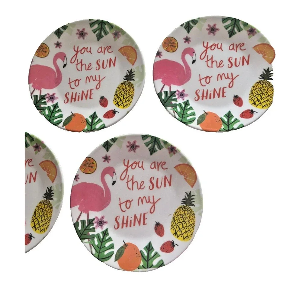 Flamingo Palm Melamine Appetizer Side Plates 6